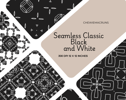 Seamless Black & White Geometric Classic Style Digital Paper Patterns