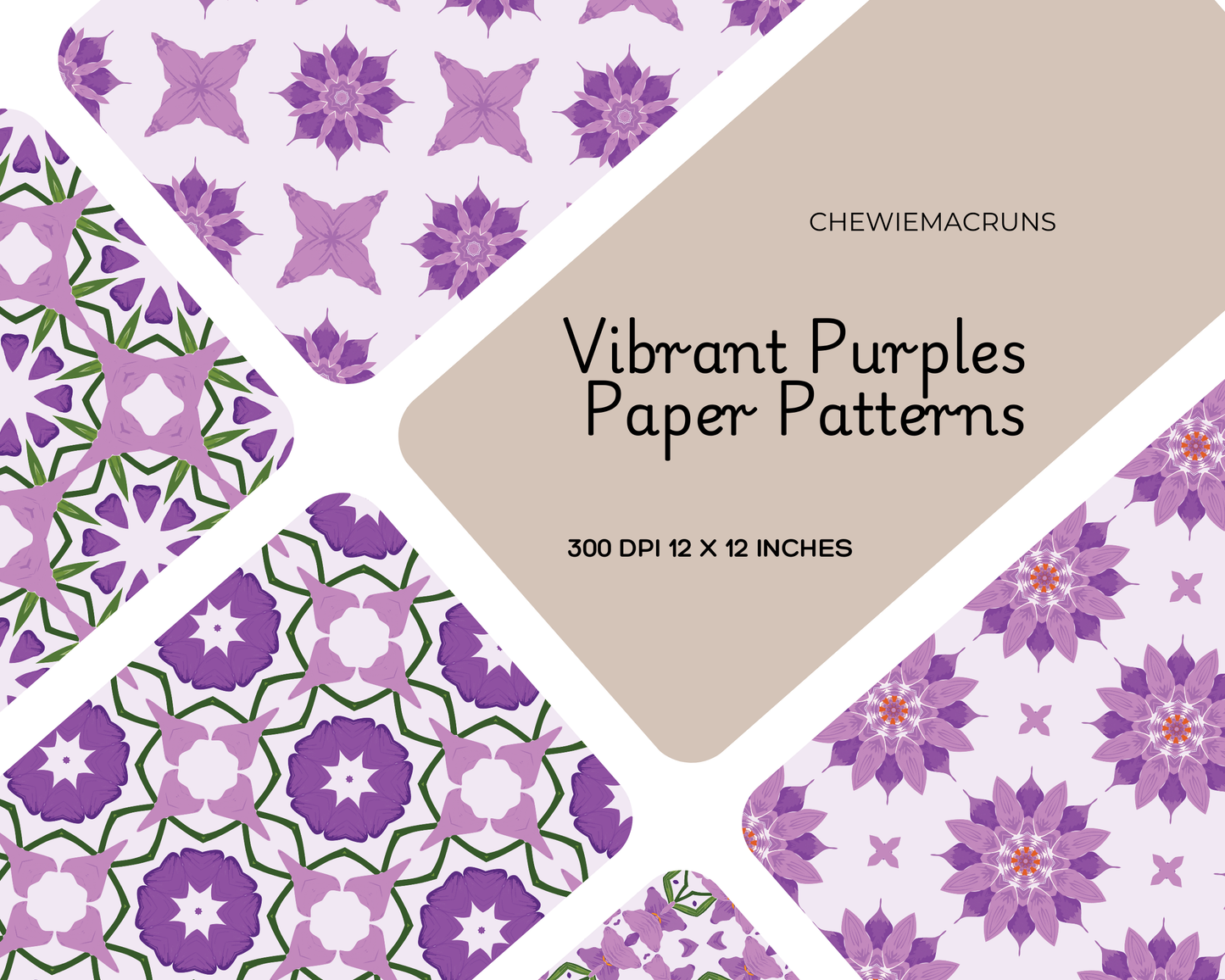 Purple Lovers Vibrant Digital Paper: 10 Seamless Soothing Purple Patterns
