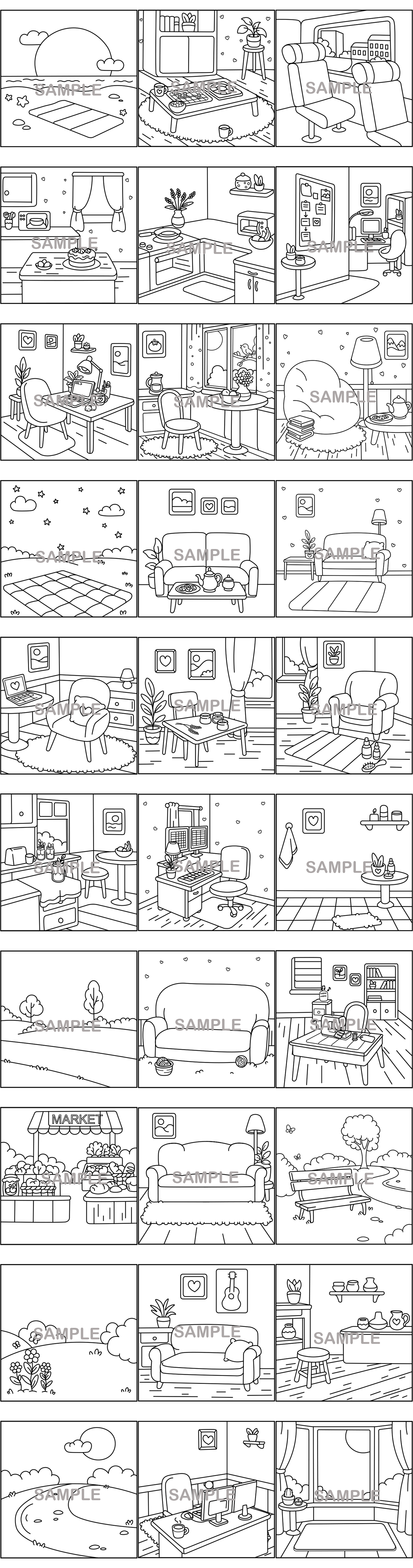 Cozy Moments DFY Graphics Coloring Pack, HandDrawn PLR Designs