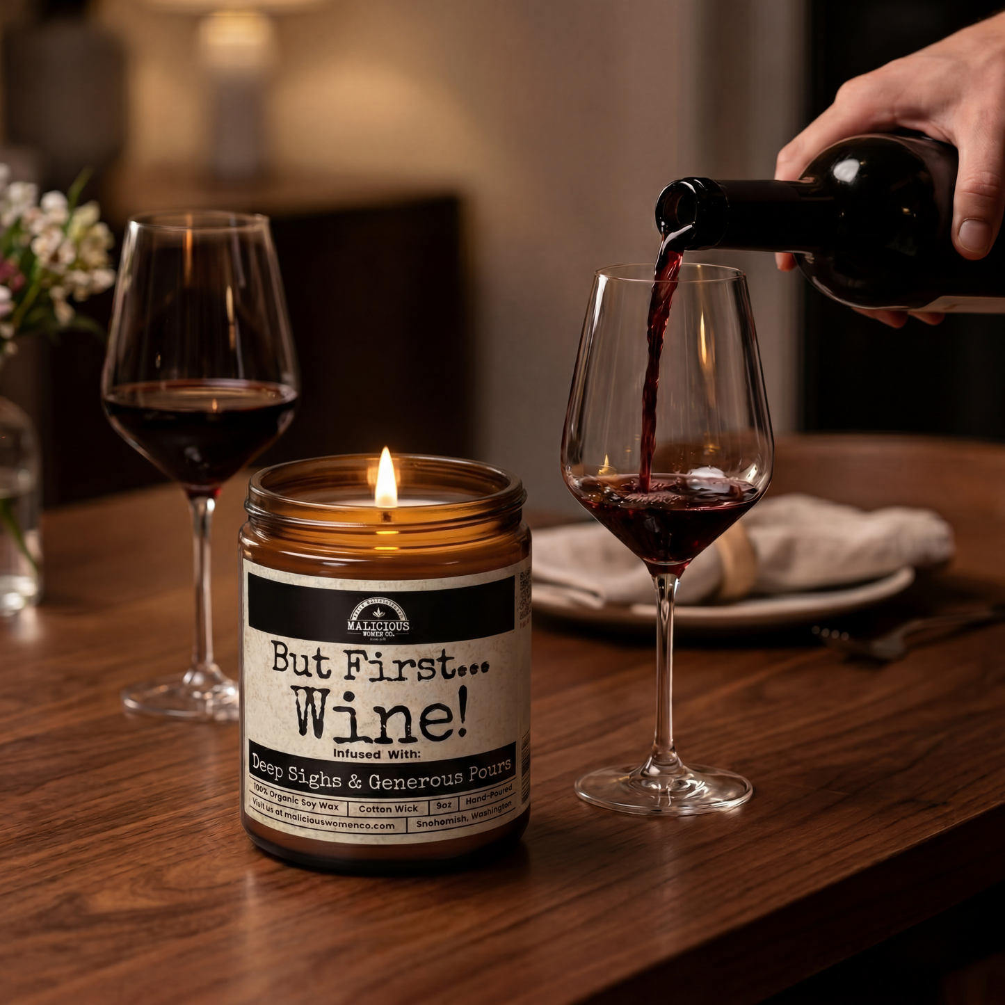 But First Wine | Scent: Cabernet All Day | 9oz Funny Candle | Malicious Women Co