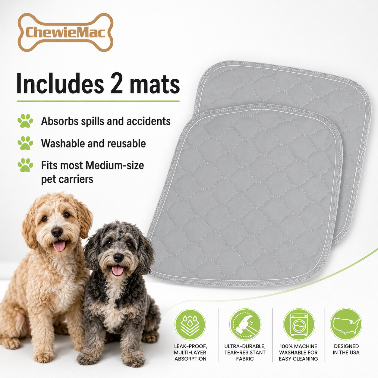 ChewieMac® Washable Reusable Pet Carrier Pads