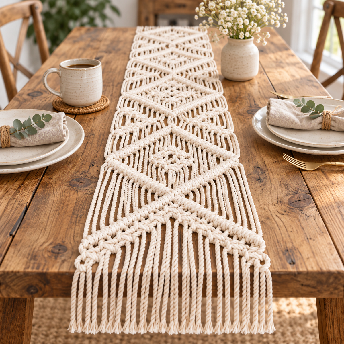 Handmade Boho Table Runner Macrame | Unique Home Decor