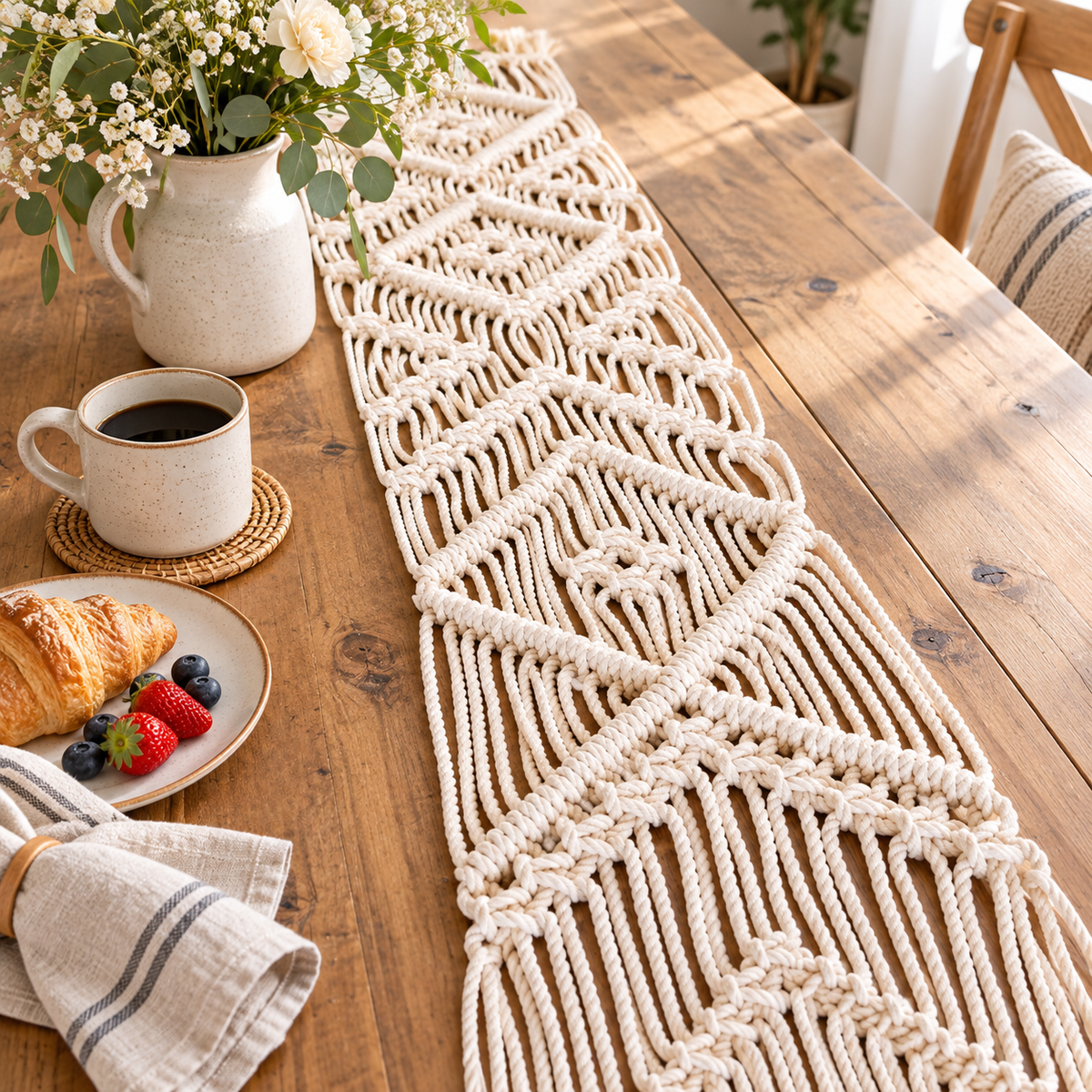 Handmade Boho Table Runner Macrame | Unique Home Decor