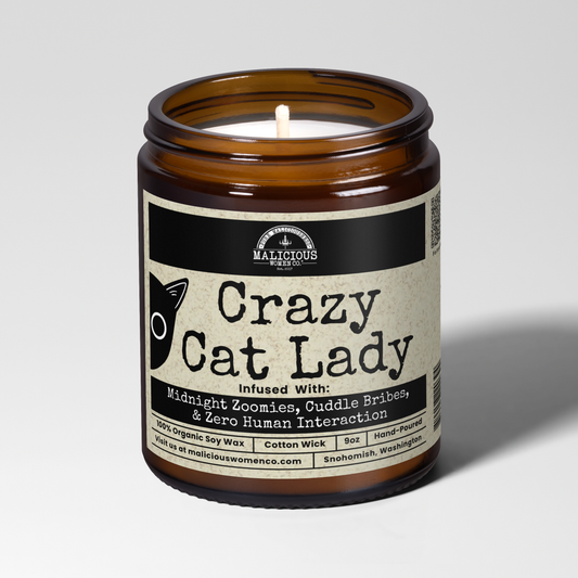 Crazy Cat Lady | Scent: Apricot Freesia | 9oz Funny Candle | Malicious Women Co