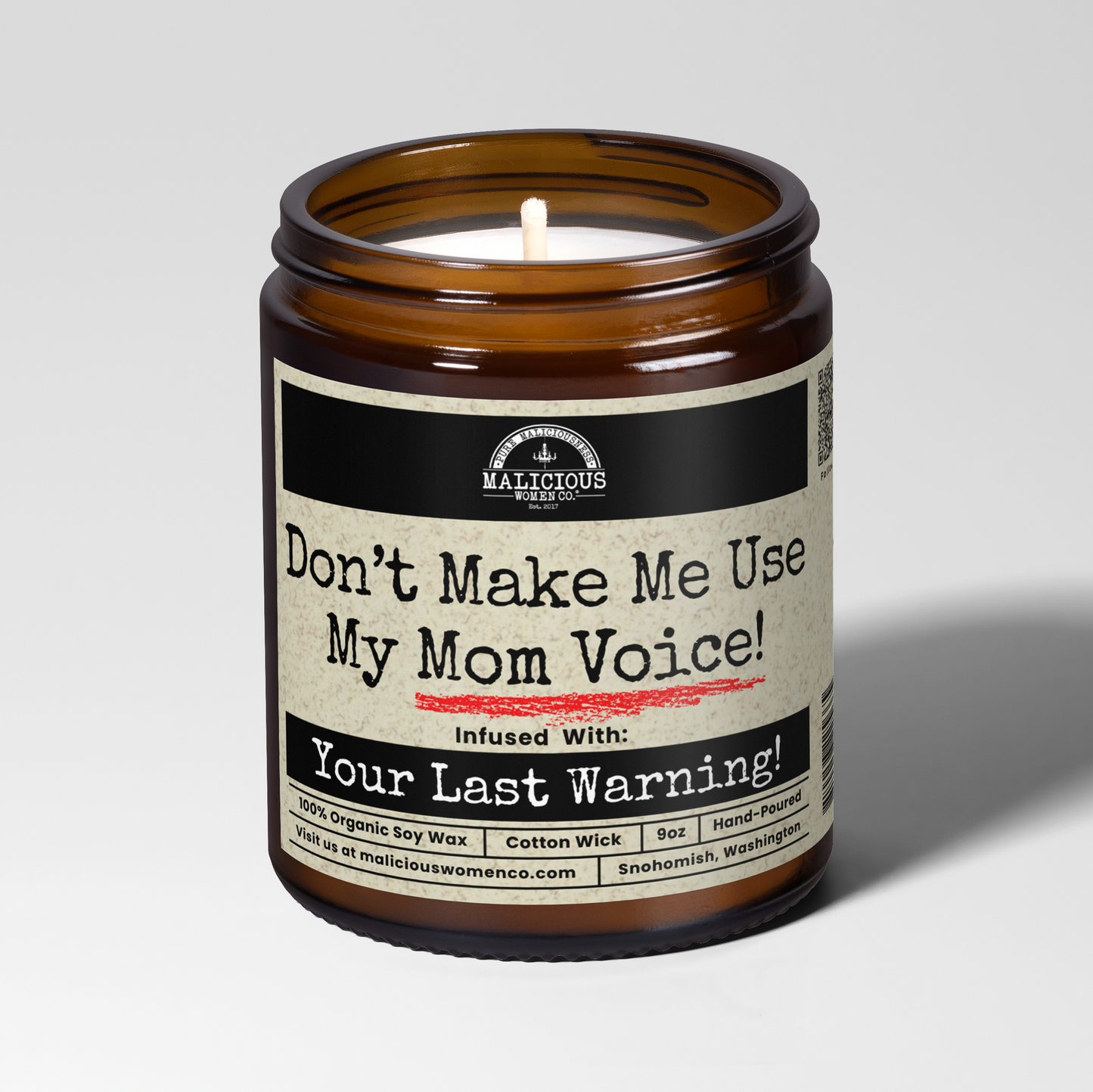 Don't Make Me Use My Mom Voice | Scent: Grapefruit Negroni | 9oz Mom Candle | Malicious Women Co