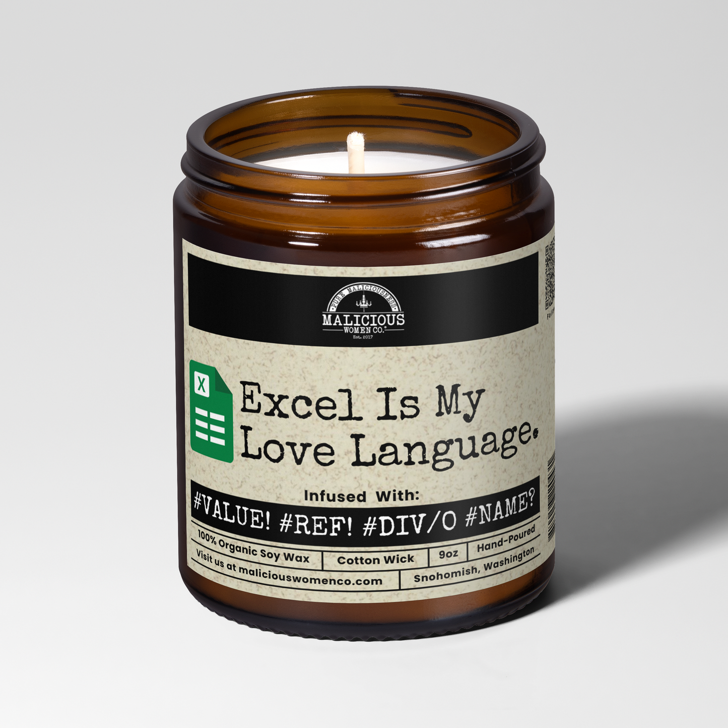 Excel Is My Love Language | Scent: Palo Santo | 9oz Work Candle | Malicious Women Co