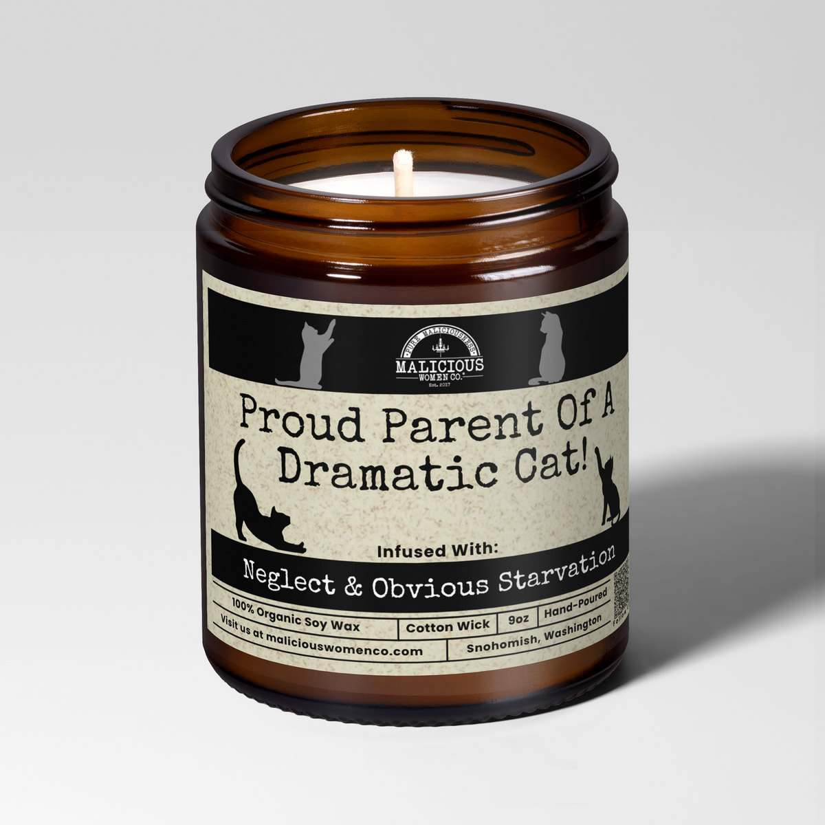 Proud Parent Of A Dramatic Cat | Scent: Cabernet All Day | 9oz Family Candle | Malicious Women Co