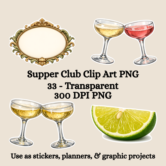 Supper Club Clip Art PNG, Retro diner Stickers, Vintage Restaurant, 50s Food Graphics, Mid-Century Modern