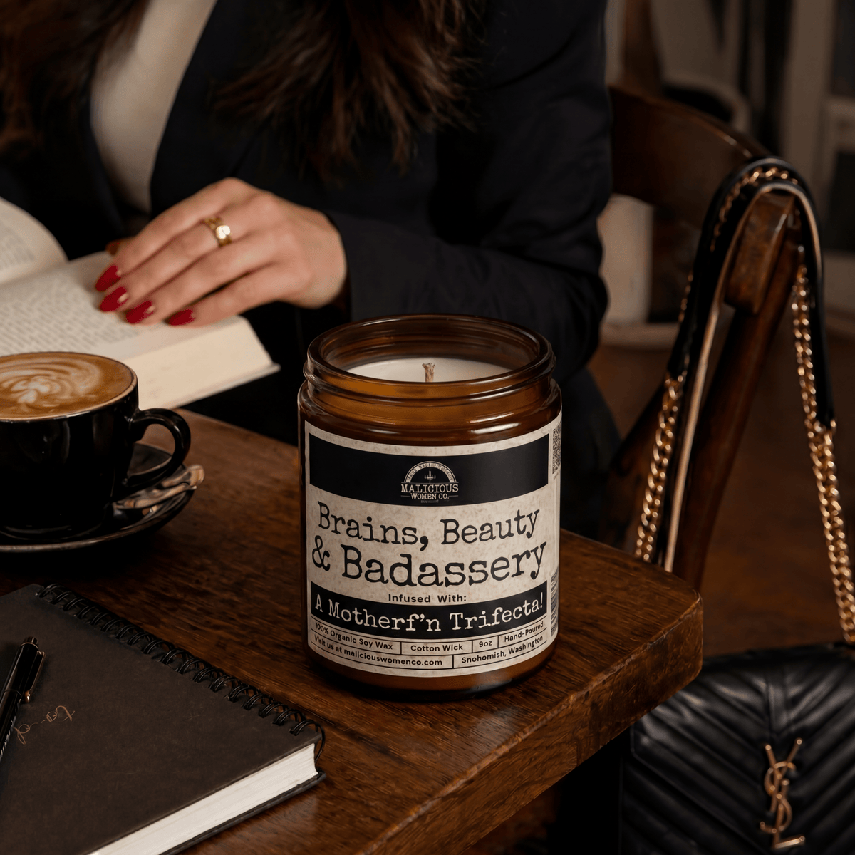 Brains Beauty Badassery | Scent: Rebel Rose | 9oz Funny Candle | Malicious Women Co