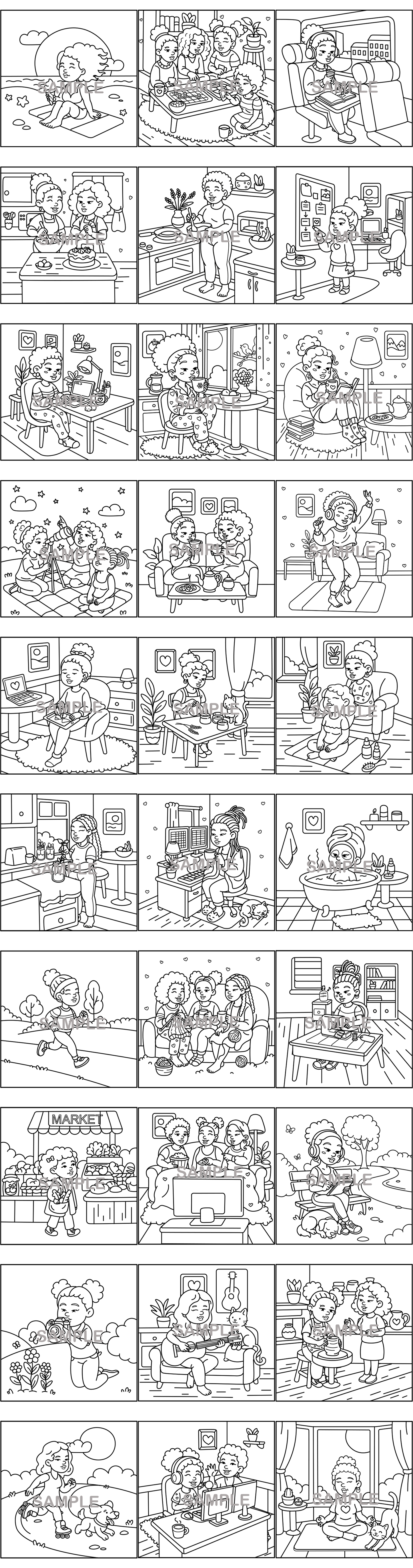 Cozy Moments DFY Graphics Coloring Pack, HandDrawn PLR Designs