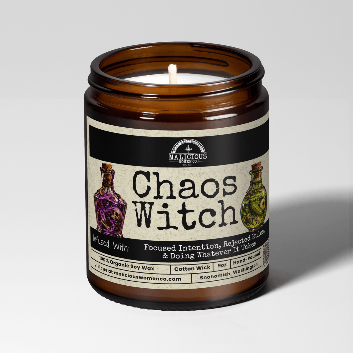 Chaos Witch | Scent: Tomato & Basil | 9oz Witch Candle | Malicious Women Co