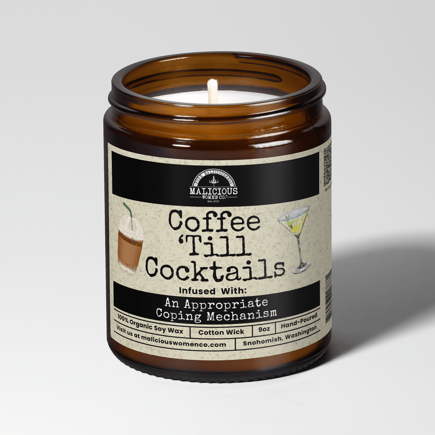 Coffee Til Cocktails | Scent: Berry Bellini | 9oz Funny Candle | Malicious Women Co