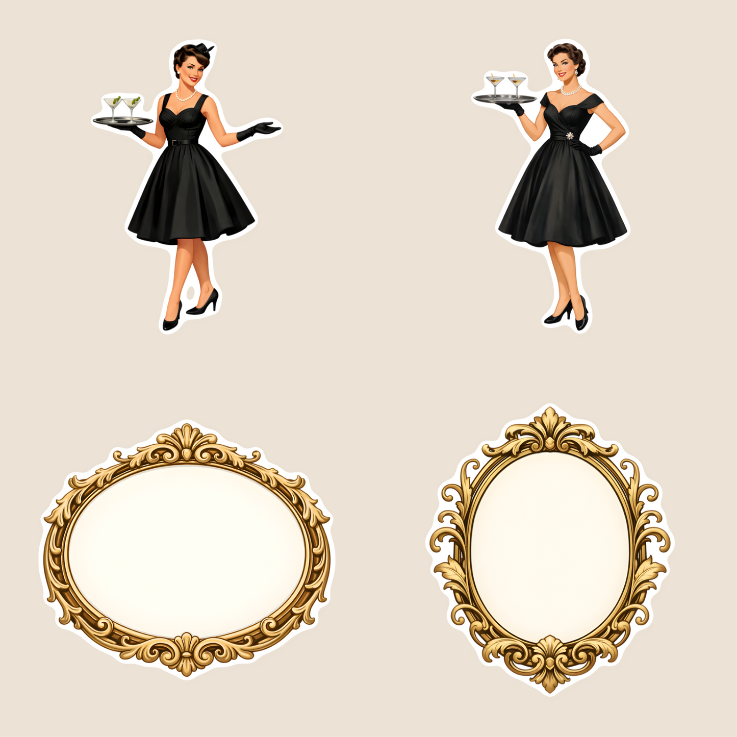 Supper Club Clip Art PNG, Retro diner Stickers, Vintage Restaurant, 50s Food Graphics, Mid-Century Modern