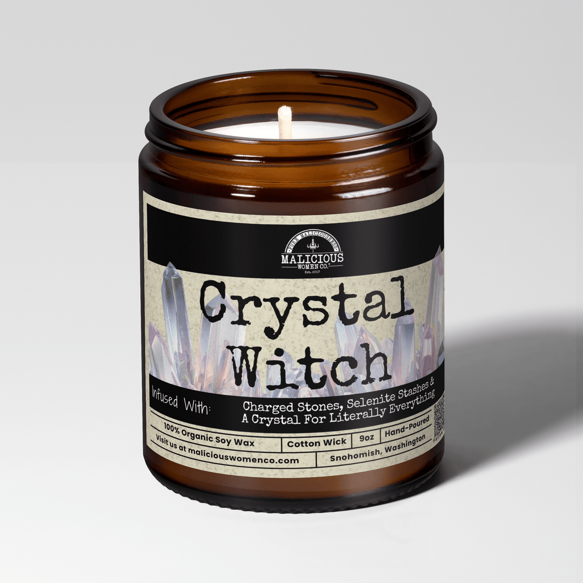 Crystal Witch | Scent: Black Plum & Fig | 9oz Witch Candle | Malicious Women Co