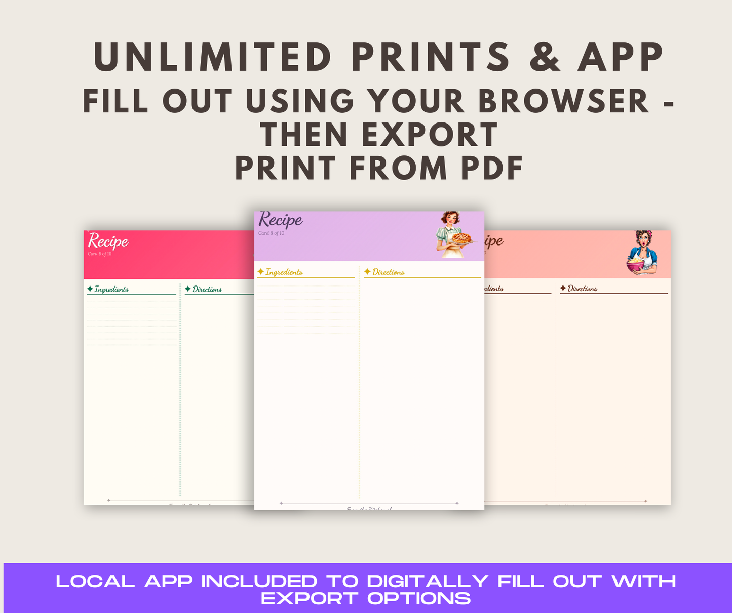 Retro Recipe Card App, Local App Vintage Vibes