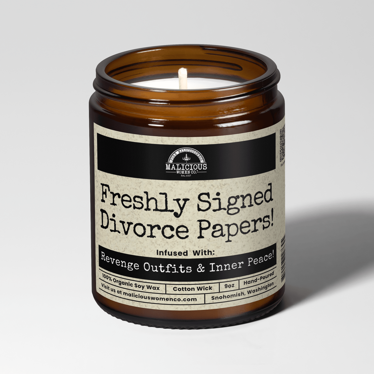 Freshly Signed Divorce Papers | Scent: Butter Pecan Crunch | 9oz Funny Candle | Malicious Women Co