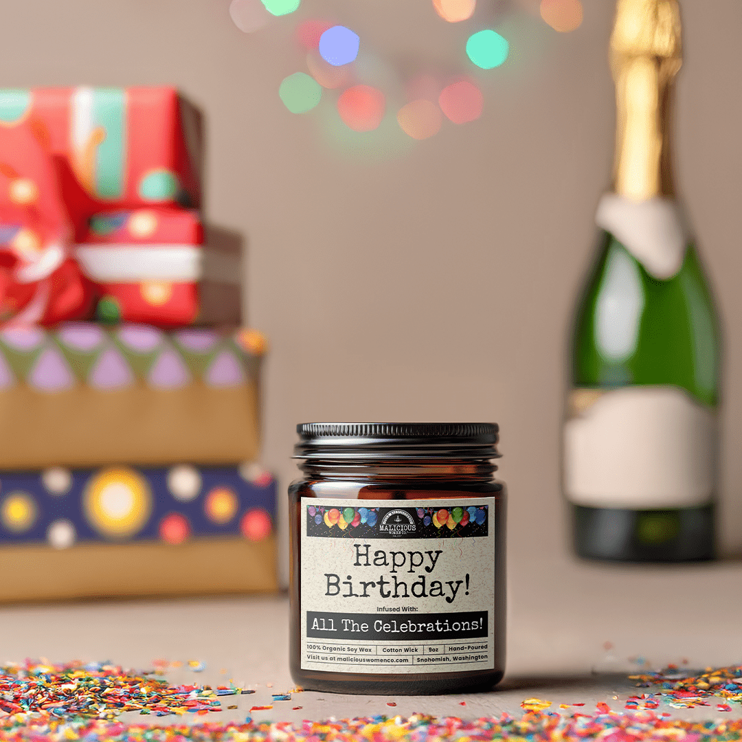 Happy Birthday | Scent: Grapefruit Negroni | 9oz Funny Candle | Malicious Women Co