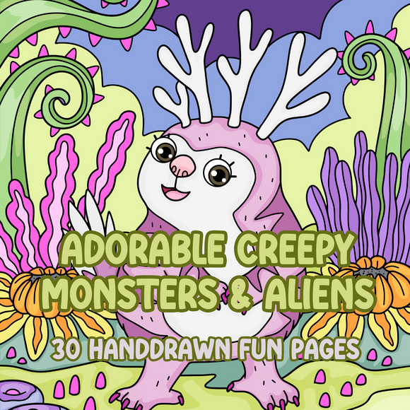 Adorable Creepy Monsters and Aliens Coloring Book | Hand Drawn Coloring Pages for Relaxation and Fun | Printable PDF Digital Download