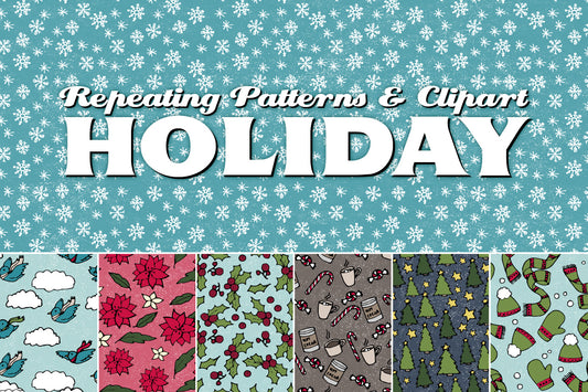 Holiday Digital Paper Patterns, 8 Seamless Patterns with Commercial License