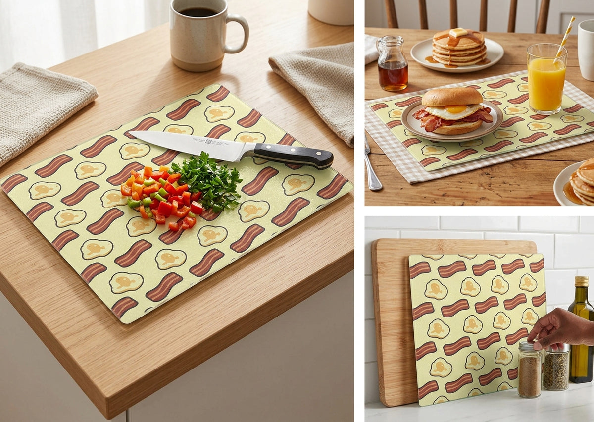 Glass Cutting Board — Bacon & Eggs Patterned Kitchen Board